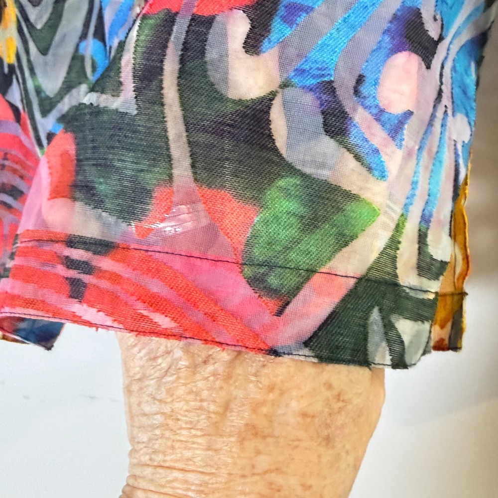 Chicos Abstract Burnout Button Down Shirt Multi Color‎ Sheer Blouse Size 0/ S - Picture 3 of 10